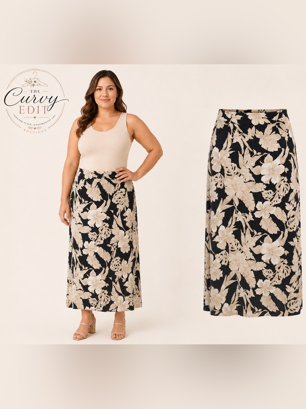 Laura Ashley Black & Ivory Tropical Floral Maxi Skirt 16 Romantic Cottagecore